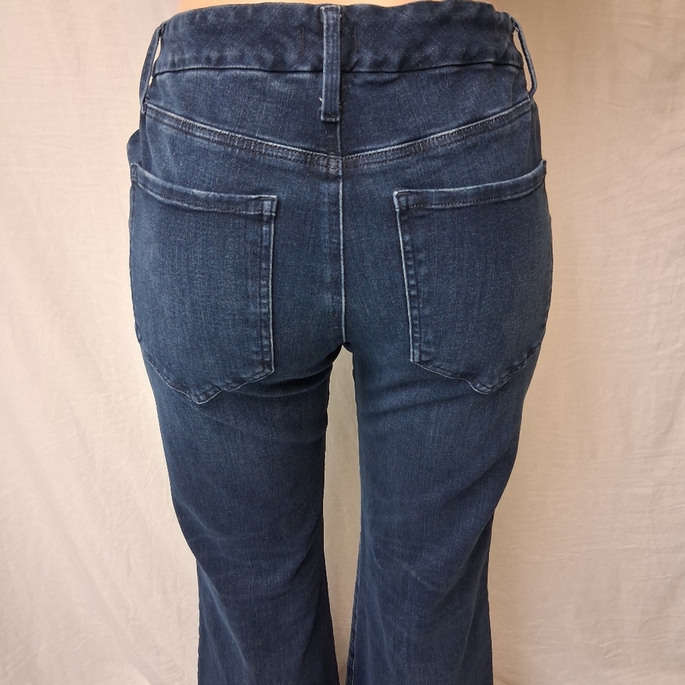Express Dark Blue Flare Jeans Size L Flare Mio Rise Ultra Hyper Stretch - Picture 10 of 16